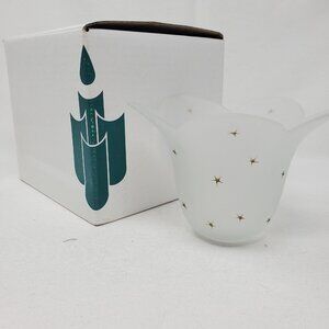 PartyLite White Satin Glass Frosted Tulip Candle Holder Gold Stars